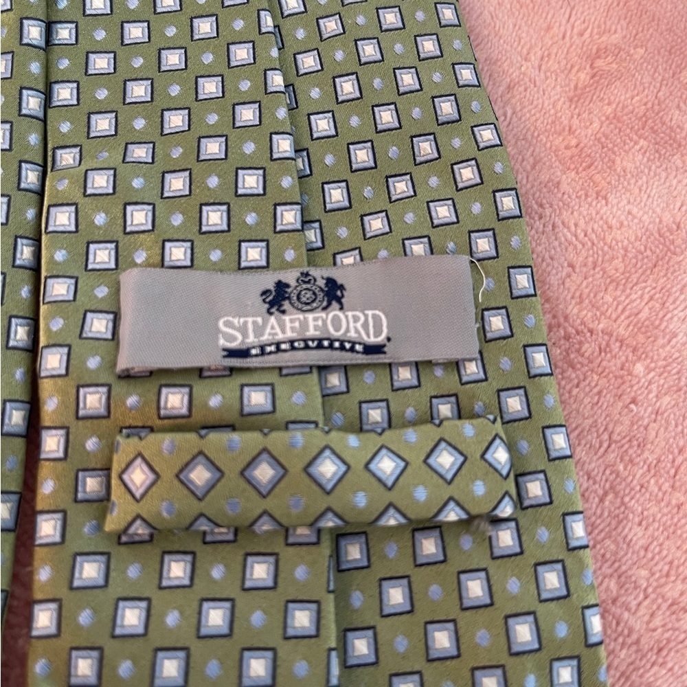Stafford Olive and Navy Geometric Tie - Picture 6 of 8